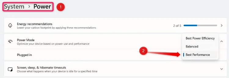 وضع الطاقة في ويندوز 11