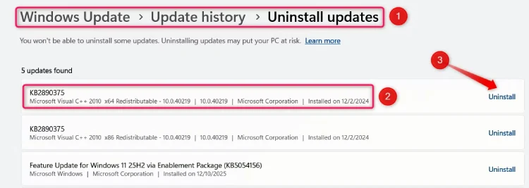 إلغاء تتبيث التحديثات